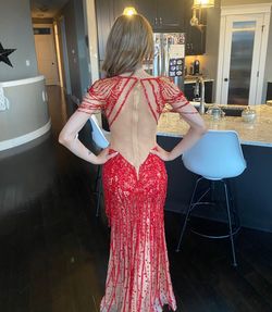 Custom Red Size 0 Prom Pageant Plunge Side slit Dress on Queenly
