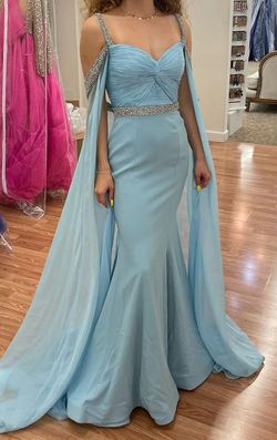 Sherri Hill Blue Size 2 Prom Cape Mermaid Dress on Queenly