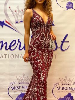 Sherri Hill Red Size 0 V Neck Burgundy Floor Length Tall Height Train Dress on Queenly