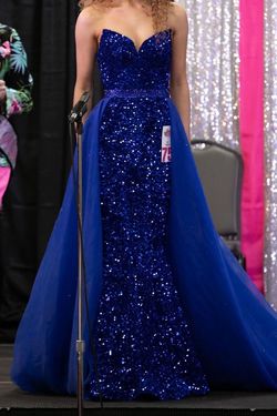 Portia and Scarlett Blue Size 0 Floor Length Jersey Mermaid Dress on Queenly
