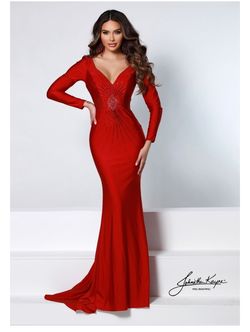 Style 2517 Johnathan Kayne Red Size 4 Ombre Cape Tall Height Floor Length A-line Dress on Queenly
