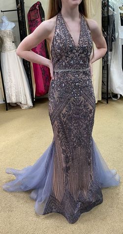 Clarisse Gray Size 0 Halter Mermaid Dress on Queenly