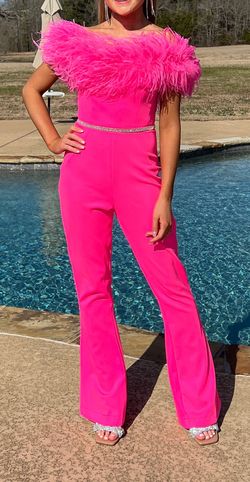 Ashley Lauren Pink Size 0 Pageant Jersey Belt Short Height Jumpsuit Dress on Queenly