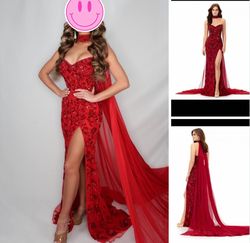 Ashley Lauren Red Size 0 Black Tie Floor Length Straight Dress on Queenly