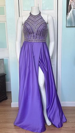 Style 17-250 Madison James Purple Size 14 17-250 Halter 50 Off Black Tie A-line Dress on Queenly