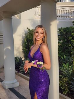Primavera Purple Size 0 Floor Length Jersey Side slit Dress on Queenly