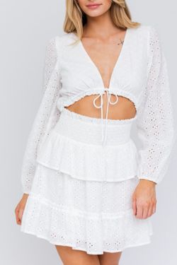 Style ID1438 Le Lis White Size 2 Cut Out Long Sleeve Graduation Cocktail Dress on Queenly