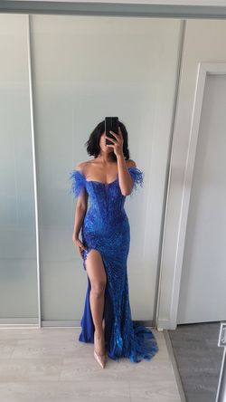 Portia & Scarlett Blue Size 2 Floor Length Side slit Dress on Queenly