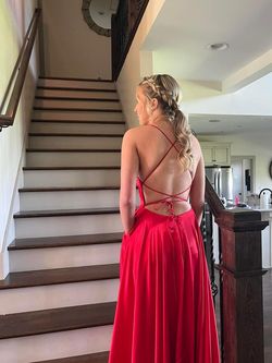 Sherri Hill Red Size 4 Plunge Prom Side slit Dress on Queenly