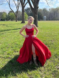 Sherri Hill Red Size 4 Floor Length Jersey Tall Height Side slit Dress on Queenly