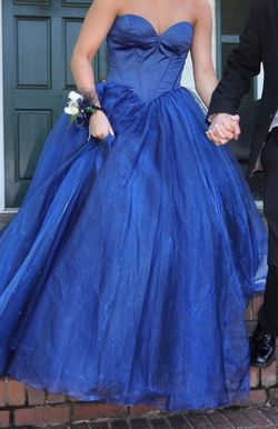 Sherri Hill Blue Size 4 Strapless Prom Ball gown on Queenly