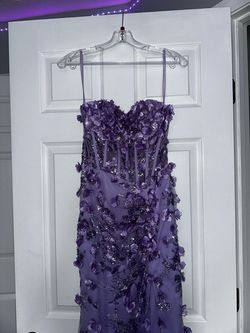 Style A1117 Andrea & Leo Couture Purple Size 4 A1117 Strapless Side slit Dress on Queenly