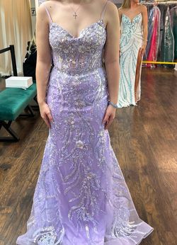 Style 55502 Sherri Hill Purple Size 6 Shiny 55502 Mermaid Dress on Queenly