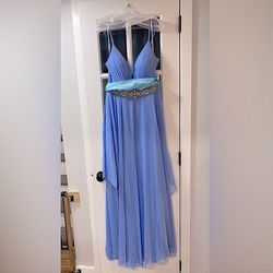 Alyce Paris Purple Size 12 Light Blue Floor Length Plunge Straight Dress on Queenly