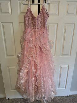 Ellie Wilde Pink Size 12 Plus Size Prom Medium Height Ruffles Ball gown on Queenly