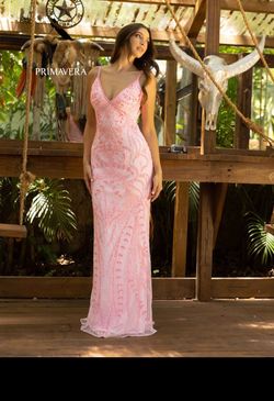 Style 3793 Primavera Pink Size 12 Prom Pageant Plunge Straight Dress on Queenly