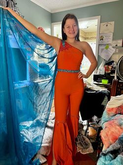 Jovani Multicolor Size 4 Floor Length Pageant Cape Jumpsuit Dress on Queenly