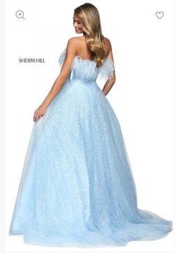 Sherri Hill Light Blue Size 4 Jersey Glitter Prom Ball gown on Queenly