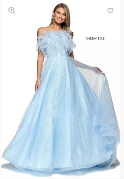 Sherri Hill Blue Size 4 Glitter Pageant Strapless Jersey Ball gown on Queenly