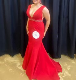 Sherri Hill Red Size 10 Prom Plunge Mermaid Dress on Queenly