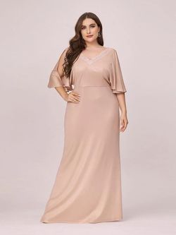 Style EP00467BH16 Ever Pretty Pink Size 20 Prom Plunge Sleeves Plus Size Bridesmaid A-line Dress on Queenly
