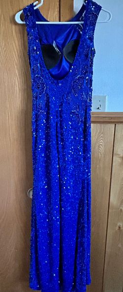 Scala Blue Size 4 Jersey Sequined Prom Tall Height Straight Dress on Queenly