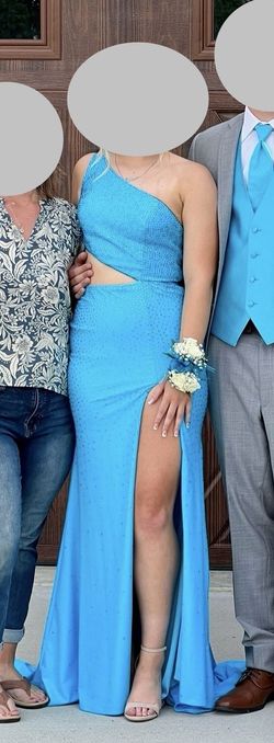 Style 11337 Ashley Lauren Blue Size 8 Prom Side slit Dress on Queenly