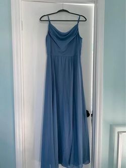 David's Bridal Blue Size 12 Military Swoop Wedding Guest Medium Height Jersey A-line Dress on Queenly