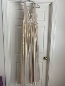 Cinderella Divine Gold Size 4 Prom Black Tie Tall Height Plunge Side slit Dress on Queenly