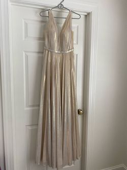 Cinderella Divine Gold Size 4 Floor Length Jersey Tall Height Side slit Dress on Queenly
