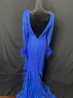 Ava Presley Blue Size 6 Black Tie Long Sleeve Jersey Side slit Dress on Queenly