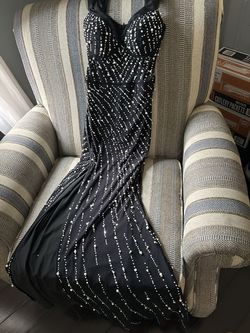 Windsor Black Size 12 Jersey Medium Height Short Height Quinceanera Side slit Dress on Queenly