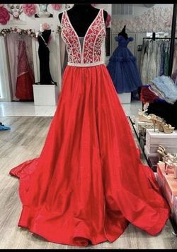 Jovani Red Size 2 Jersey Floor Length Ball gown on Queenly