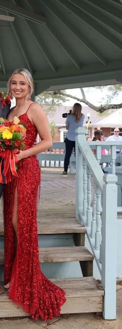 Sherri Hill Red Size 4 Pageant Floor Length Side slit Dress on Queenly