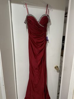 Cinderella Divine Red Size 4 Plunge Floor Length Side slit Dress on Queenly