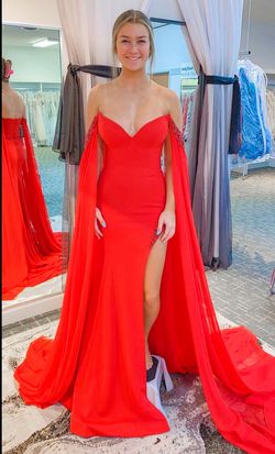 Style 07652 Jovani Red Size 4 Plunge Floor Length 50 Off Side slit Dress on Queenly