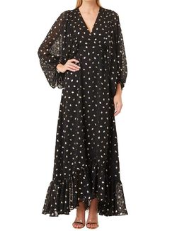 Style 1-107192284-3236 Misa Los Angeles Black Size 4 Flare Sleeves V Neck High Low Straight Dress on Queenly