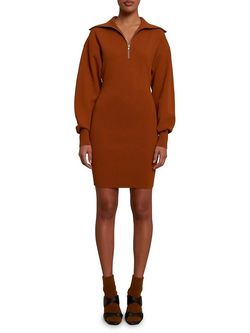 Style 1-1125819777-3236 A.L.C. Brown Size 4 Long Sleeve High Neck Mini Tall Height Cocktail Dress on Queenly