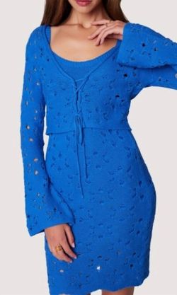 Style 1-1136667415-3107 LOST + WANDER Blue Size 8 Long Sleeve Tall Height Cocktail Dress on Queenly