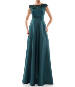 Style 1-1156514887-238 Marsoni by Colors Green Size 12 Satin Cap Sleeve Straight Dress on Queenly