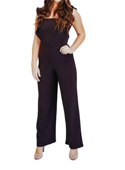 Style 1-1487938084-2791 SHE + SKY Black Size 12 Straight Floor Length Plus Size Jumpsuit Dress on Queenly
