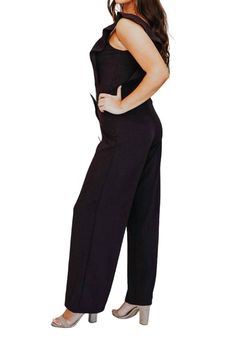 Style 1-1487938084-3011 SHE + SKY Black Size 8 Polyester Floor Length Square Neck Jumpsuit Dress on Queenly