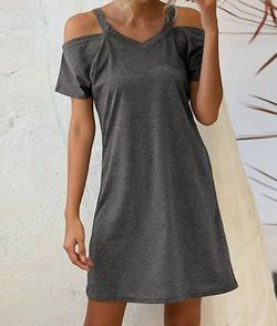 Style 1-1781166482-3014 Lily Clothing Gray Size 8 V Neck Tall Height Cocktail Dress on Queenly