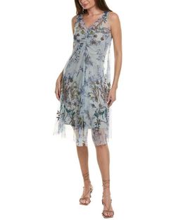 Style 1-1859224083-2901 Johnny Was Blue Size 8 Print Floral Sheer Cocktail Dress on Queenly