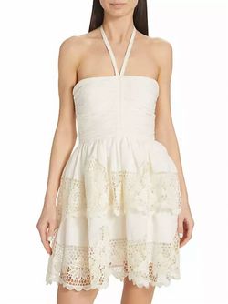 Style 1-2013625972-1498 Ulla Johnson White Size 4 Ruffles Tall Height Sorority Lace Ivory Cocktail Dress on Queenly