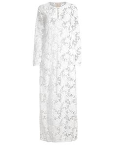 Style 1-2119256018-2901 Johnny Was White Size 8 Long Sleeve Tall Height Keyhole Floor Length Straight Dress on Queenly