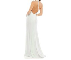 Style 1-2159429284-1901 MAC DUGGAL White Size 6 Halter Jersey Polyester Side slit Dress on Queenly