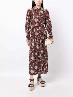 Style 1-2391584277-98 Ulla Johnson Red Size 10 Print Sleeves Flare Belt Cocktail Dress on Queenly