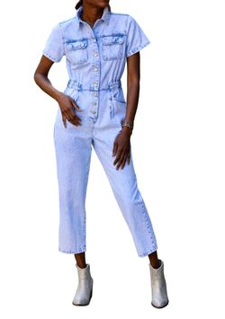 Style 1-2465051171-2791 SKIES ARE BLUE Blue Size 12 Sleeves Jumpsuit Dress on Queenly