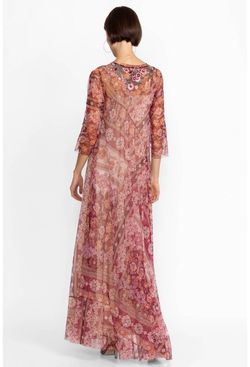 Style 1-2484140012-2696 Johnny Was Pink Size 12 Tall Height Sheer Plus Size Straight Dress on Queenly